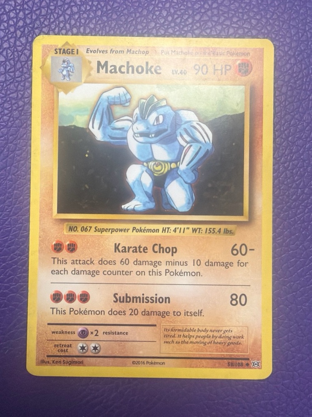 Pokemon Machoke Yellow and Blue Trading Card